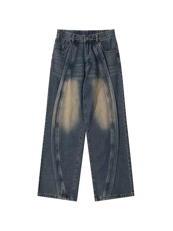 Men's Washed Patchwork Loose Jeans-3