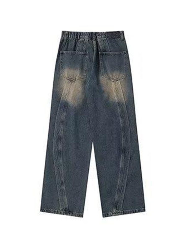 Men's Washed Patchwork Loose Jeans-4