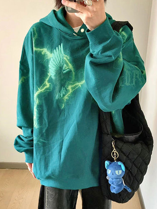 Men's Contrast Color Pigeon Print Oversized Hoodie-2
