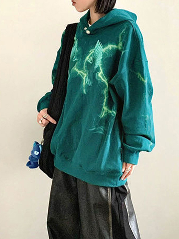 Men's Contrast Color Pigeon Print Oversized Hoodie-4