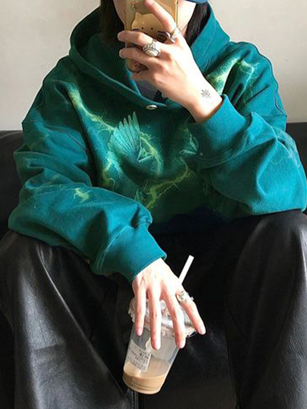 Men's Contrast Color Pigeon Print Oversized Hoodie-1
