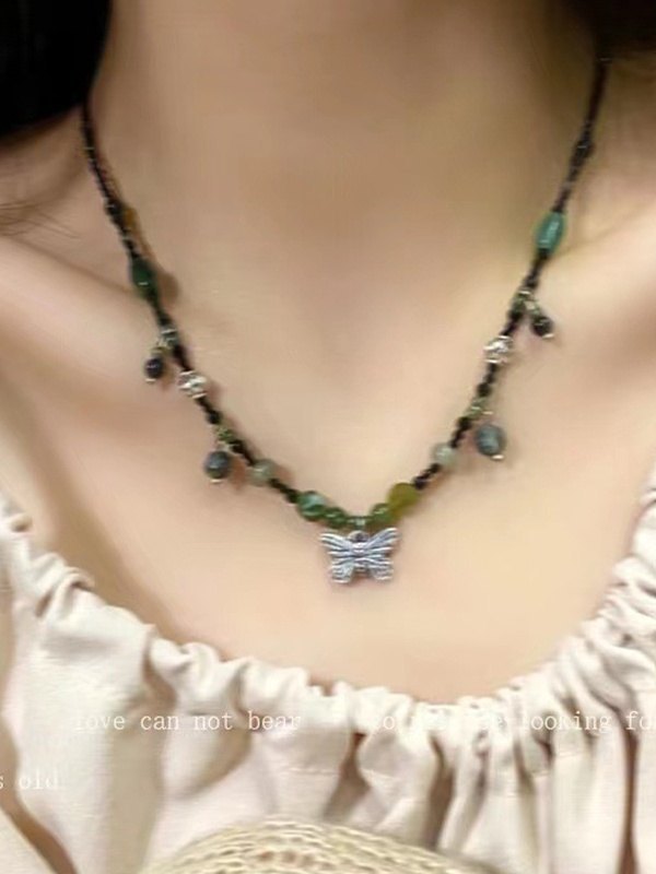 Vintage Butterfly Beaded Necklace-1