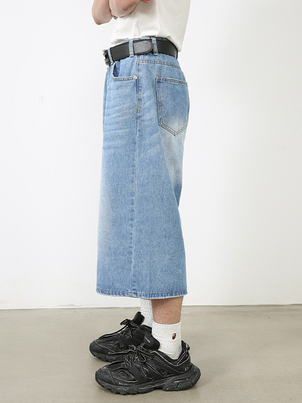 Wide Leg Street Style Straight Leg Denim Shorts-4
