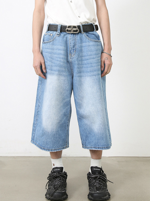 Wide Leg Street Style Straight Leg Denim Shorts-1