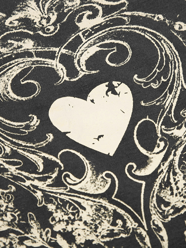 Vintage Heart Print Off Shoulder Long Sleeve Tee-5