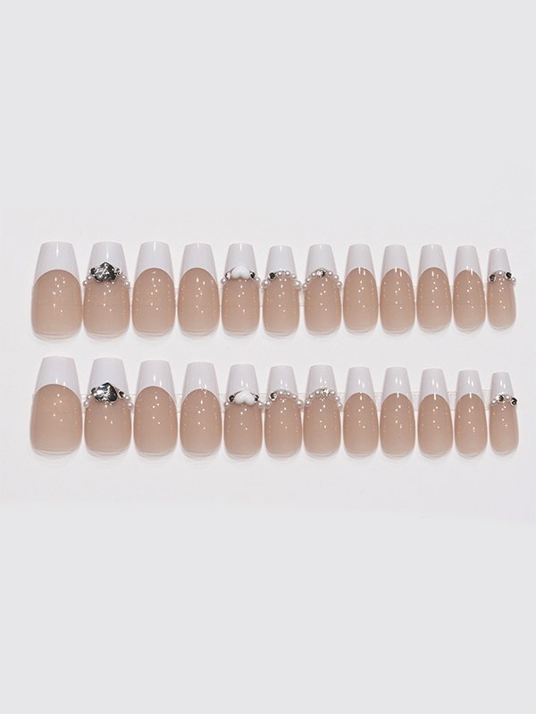 24pcs Heart Embellish Press On Nails-1