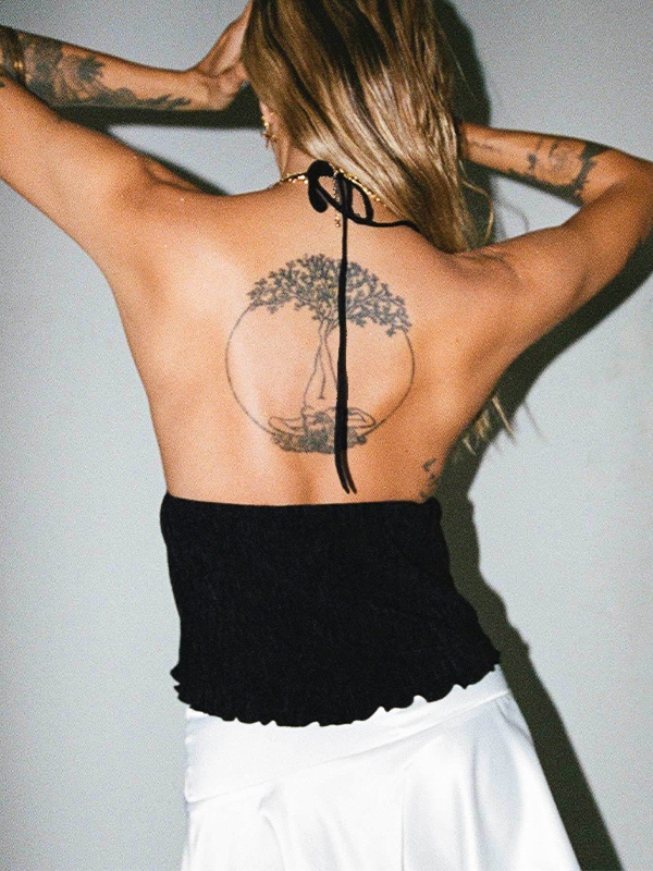 Lace Up Slit Backless Halter Vest-1