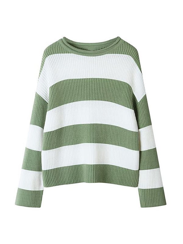 Casual Rib Stripe Baggy Knit Sweater-5